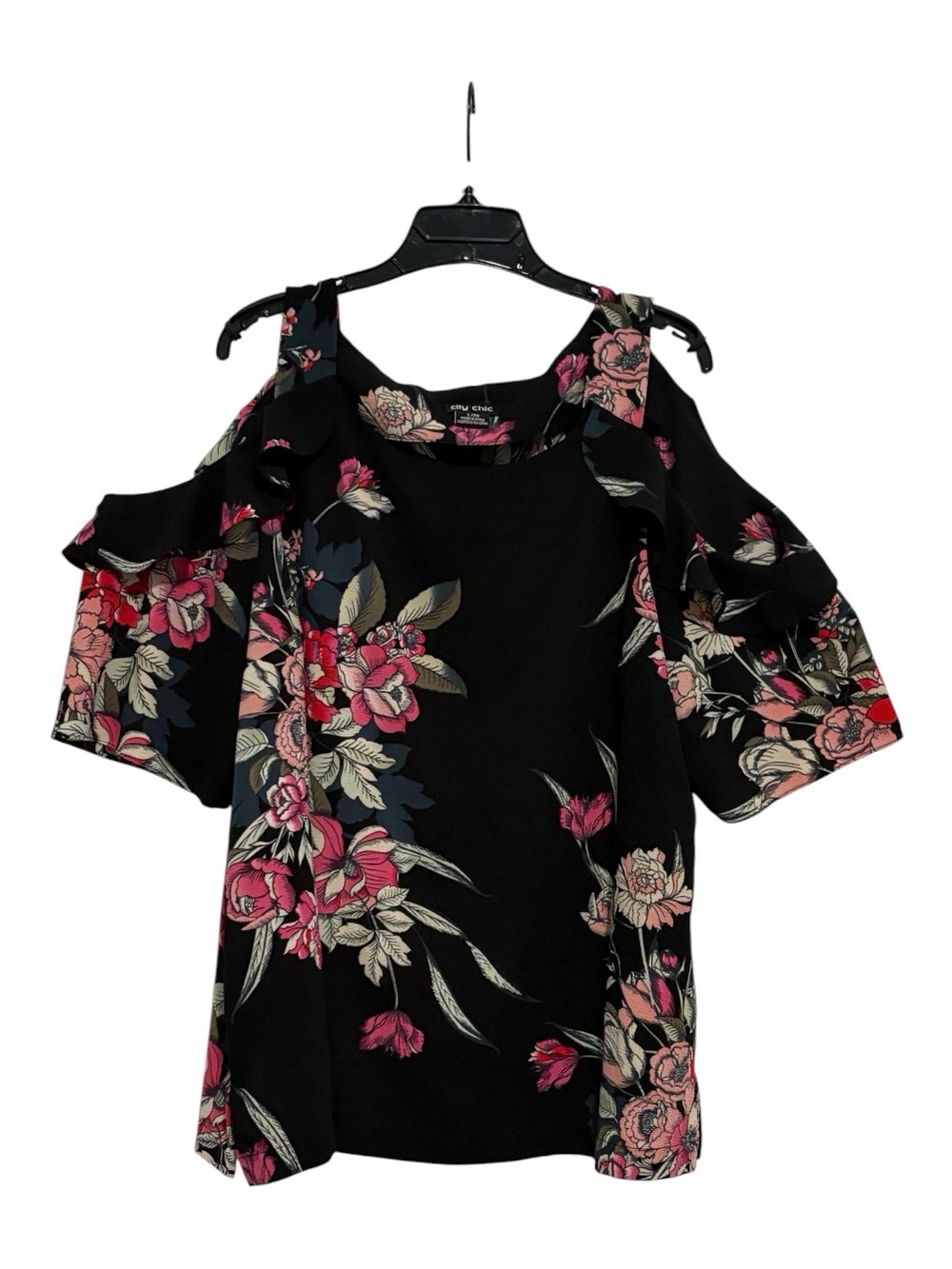 City Chic Black Floral Cold-Shoulder Blouse - Picture 2 of 3